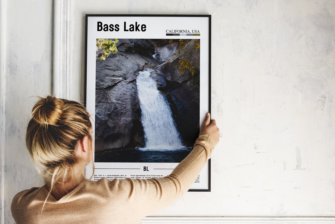 Bass Lake California Waterfall Poster Sierra Mountain Falls Nature Art - Image 2