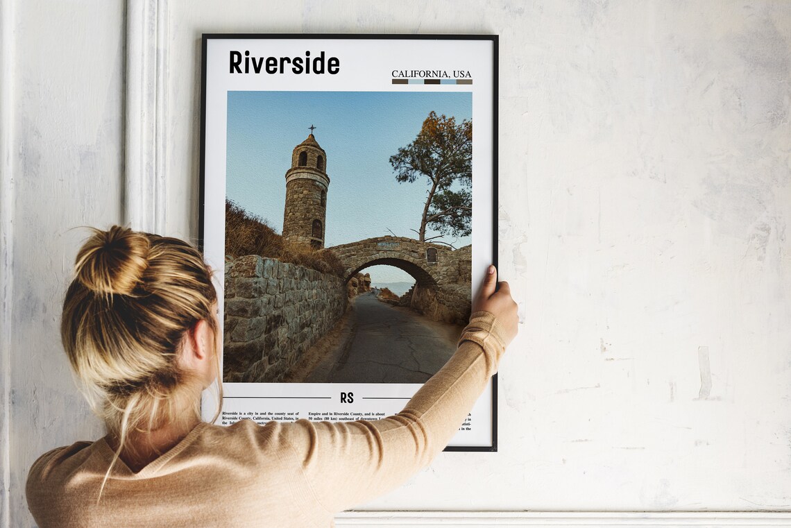 Riverside California Historic Stone Tower Bridge Travel Poster Art - Image 2