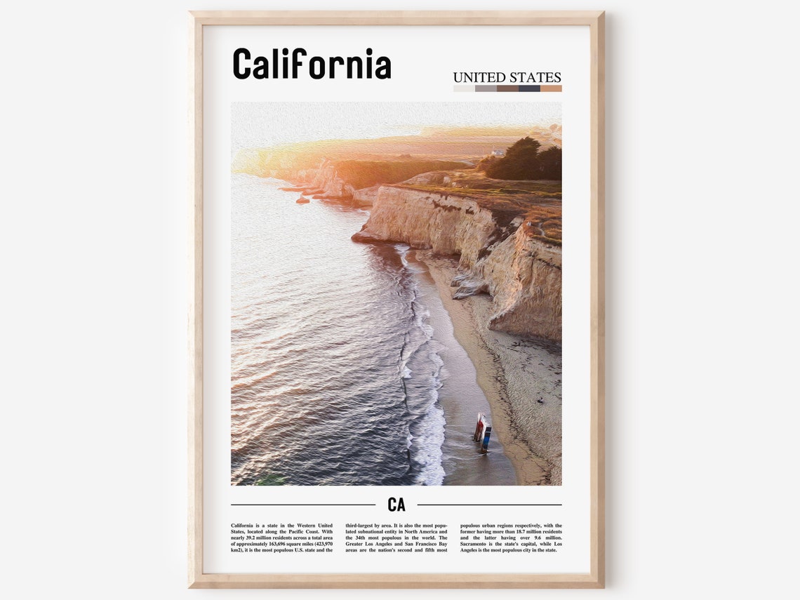 California Poster California Print California Wall Art Minimal Travel Print Minimal City Poster Travel Destination Oil Painting Poster