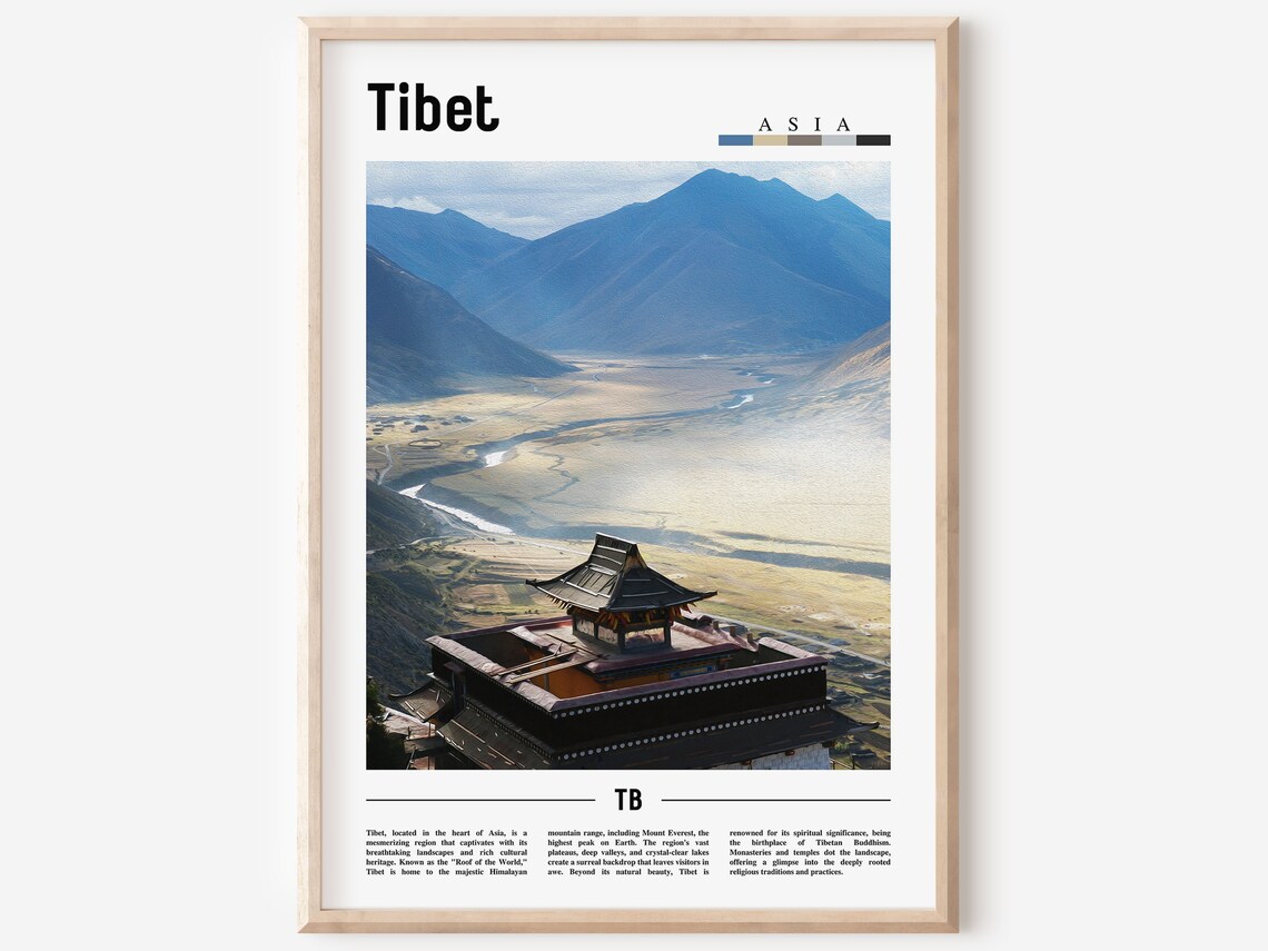 Tibet Poster Tibet Print Tibet Wall Art Asia Print Asia Poster Asia Photo Minimal Travel Poster