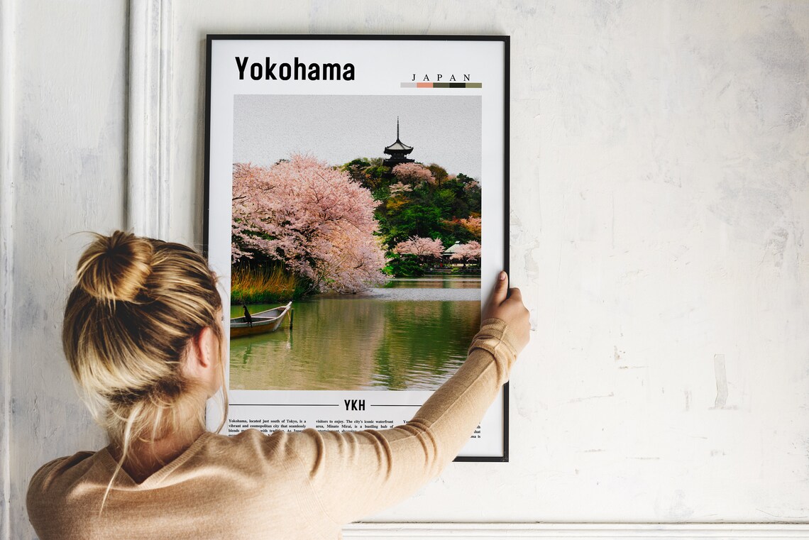 Yokohama Japan Cherry Blossom Pagoda Lake Spring Travel Print - Image 2