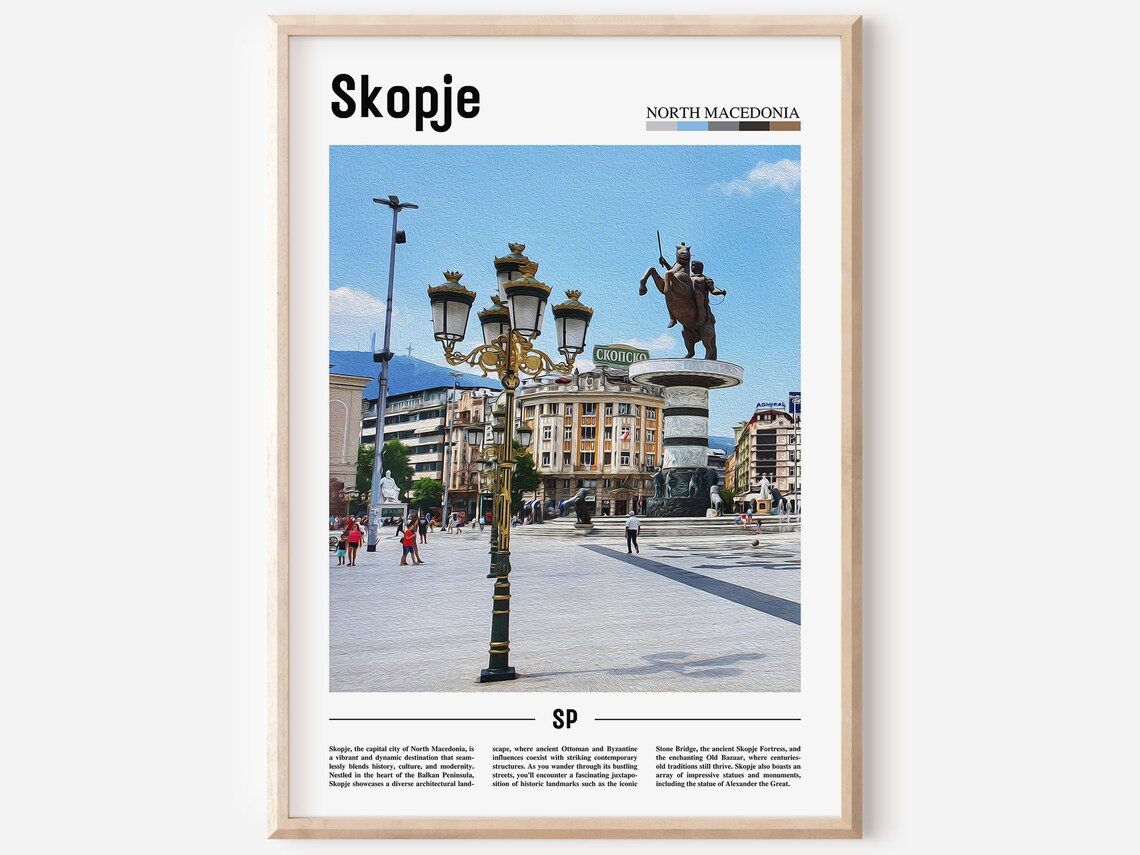 Skopje North Macedonia Warrior Horse Statue Square Photo Travel Poster