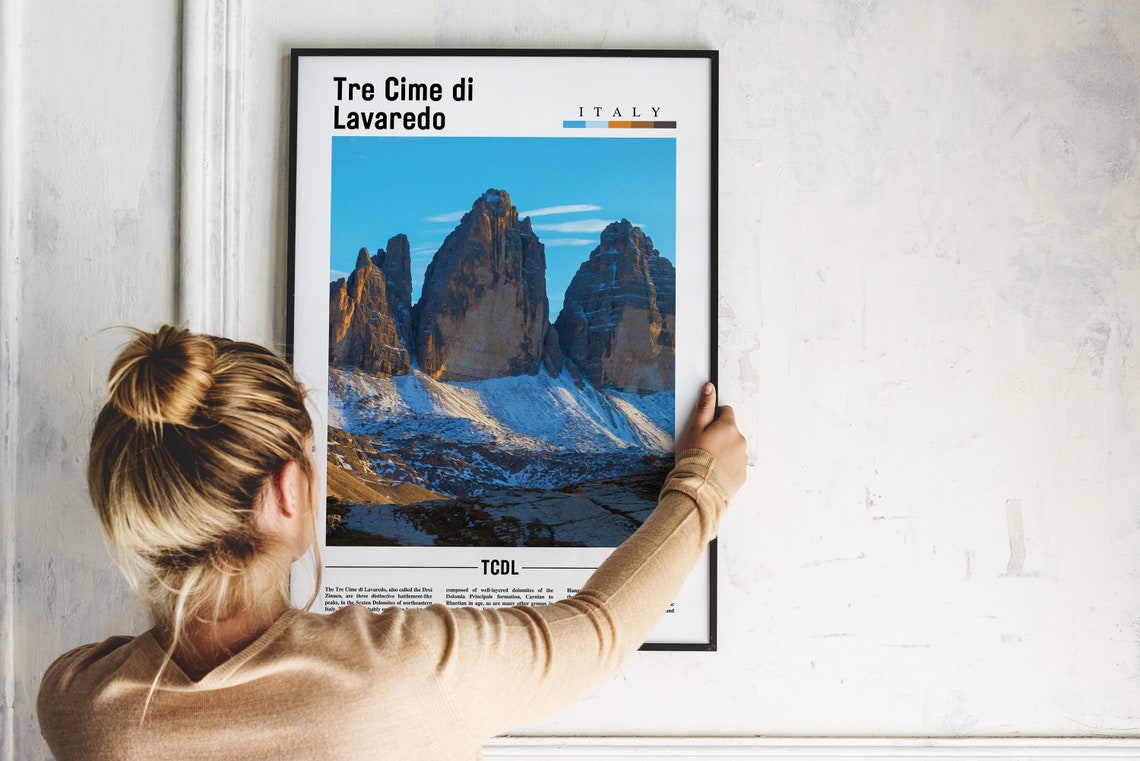 Tre Cime di Lavaredo Italy Dolomites Peaks Snow Photo Poster - Image 2