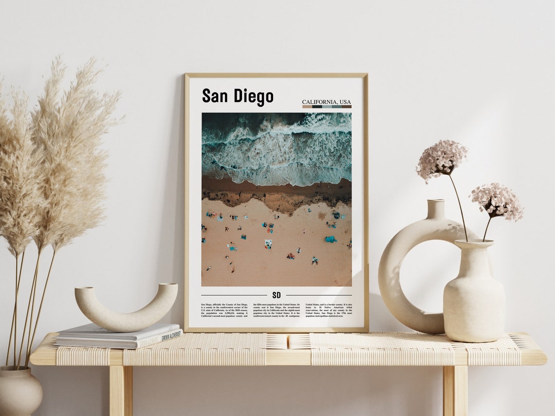 San Diego Print San Diego Poster San Diego Wall Art Minimal Travel Print Minimal City Poster Travel Destination Oil Painting Poster - Image 3