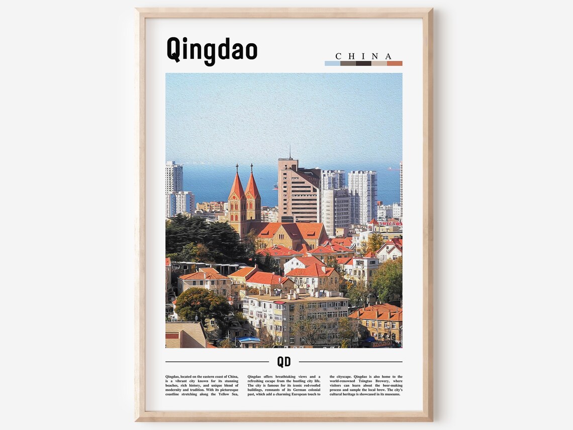 Qingdao China Red Roof Old Town Coast Sea Cityscape Art Poster
