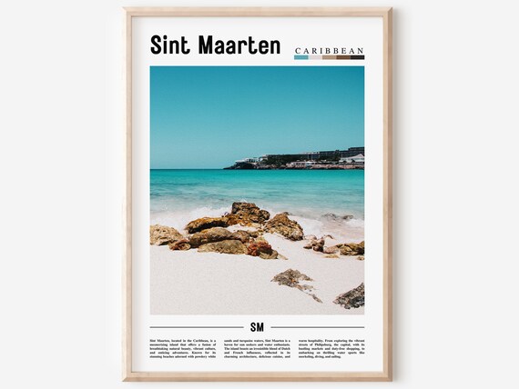 Sint Maarten Caribbean Turquoise Beach Minimal Photo Travel Poster