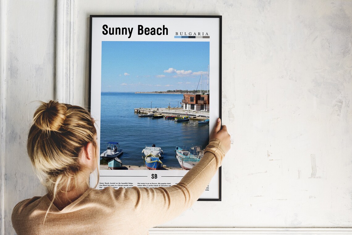 Sunny Beach Bulgaria Colorful Harbor Boats Black Sea Travel Poster - Image 2