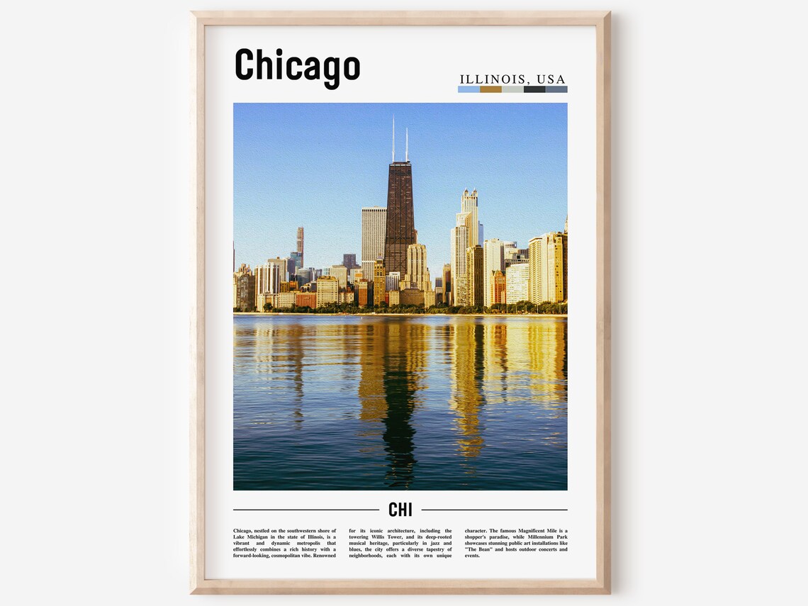 Chicago Illinois Skyline Reflection Calm Water Poster CHI Travel