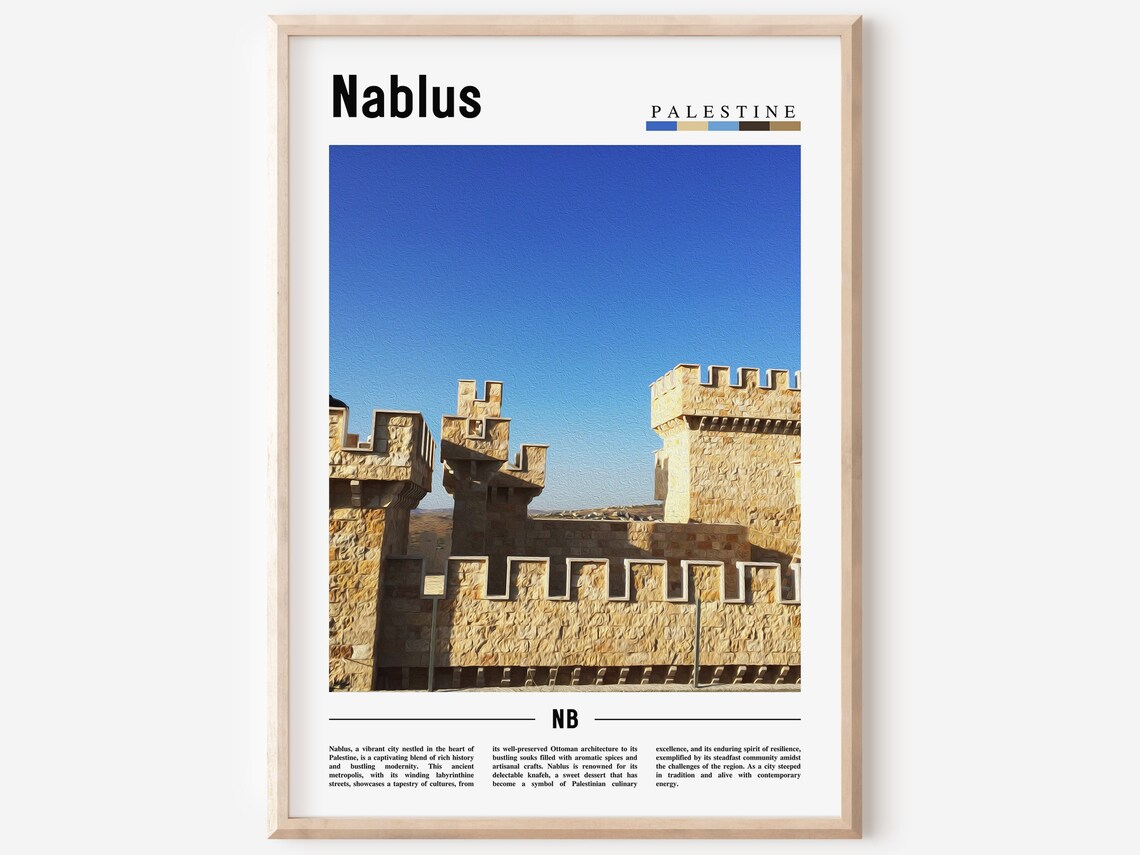Nablus Palestine Old Stone Fortress Towers Minimal Travel Poster