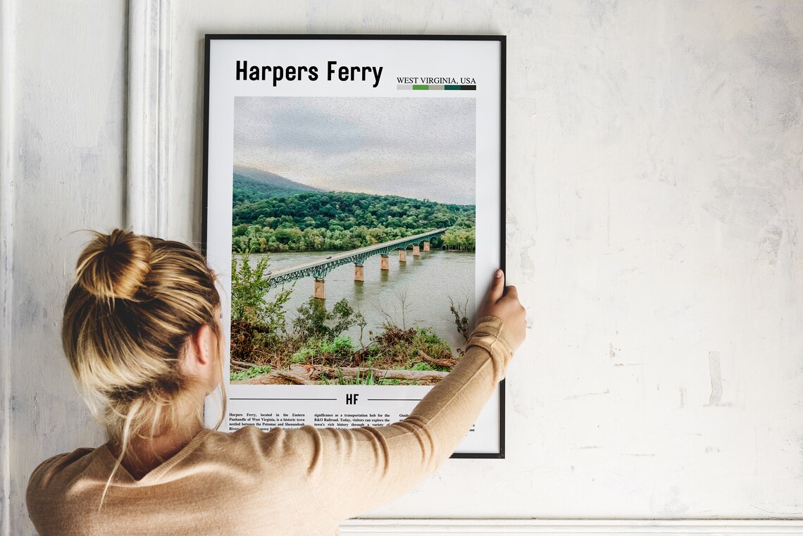 Harpers Ferry River Bridge Historic Town West Virginia Travel Poster - Image 2