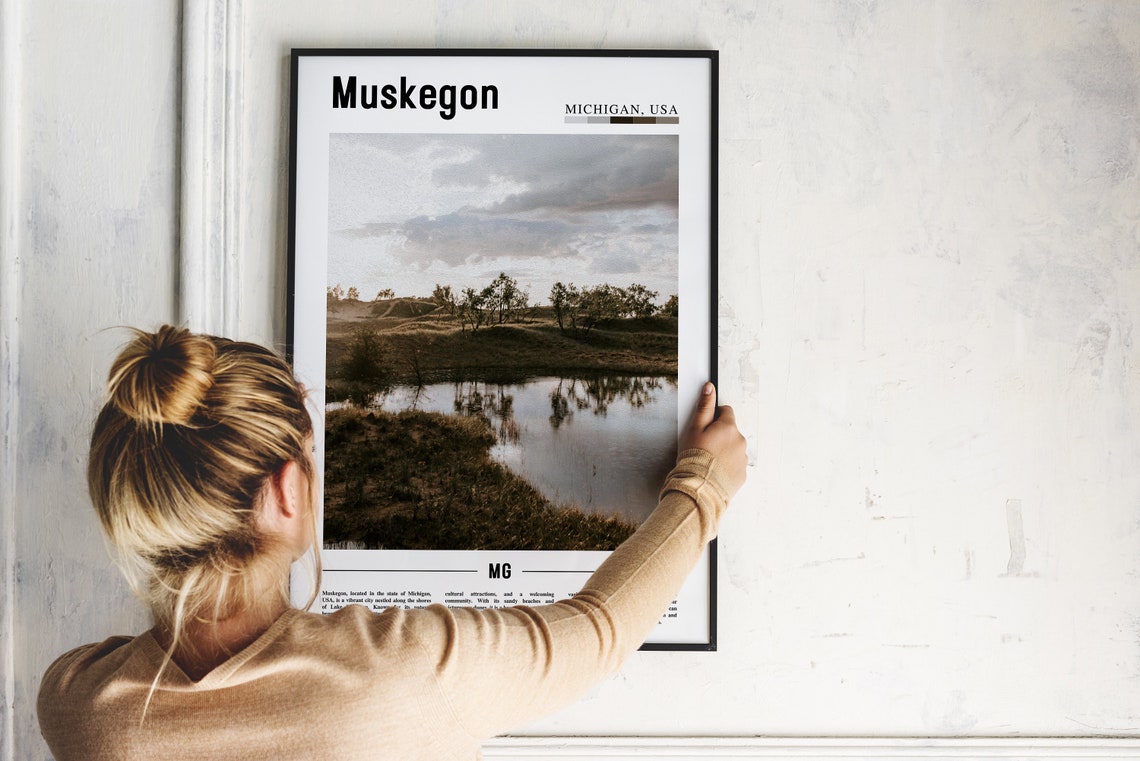 Muskegon Michigan Lake Dunes Sunset Nature Minimalist Travel Poster - Image 2