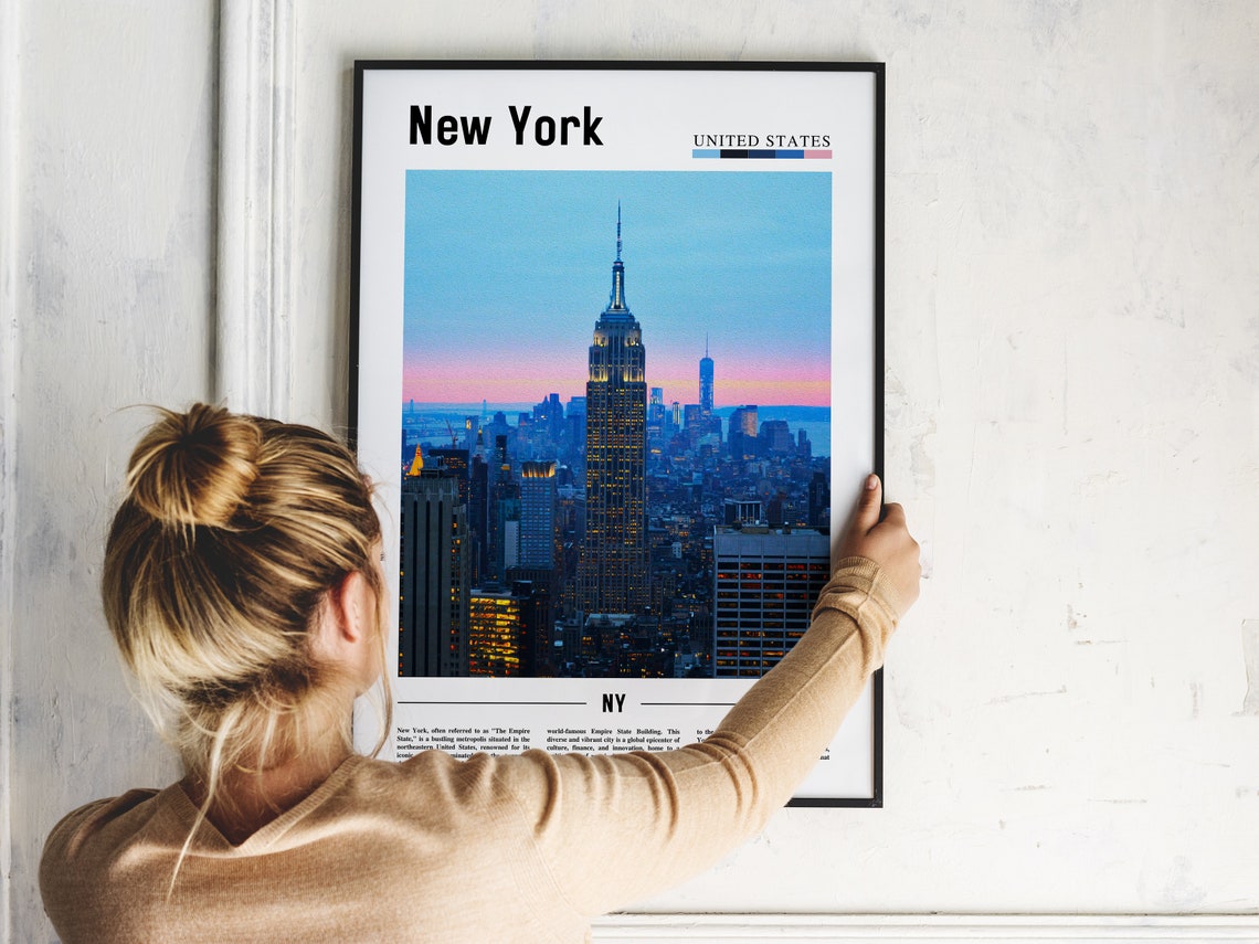 New York Empire State Building Dusk Skyline City Lights Photo Poster - Image 2
