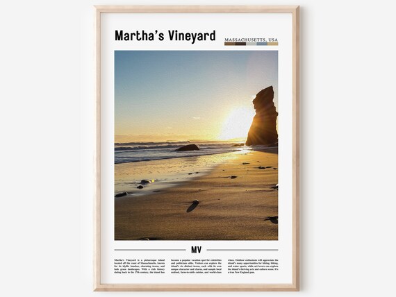 Martha's Vineyard Massachusetts Sunset Beach Rock Travel Poster