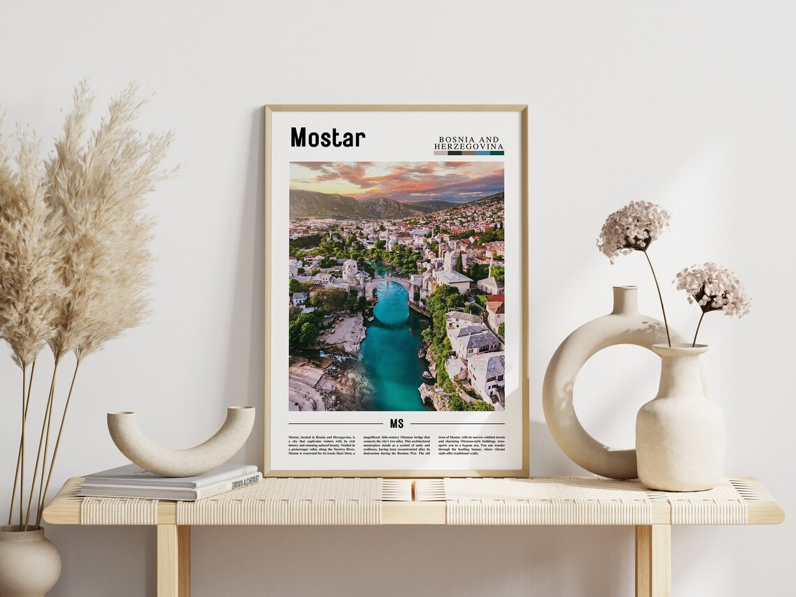 Mostar Bosnia Herzegovina Stari Most Bridge Sunset Photo Poster - Image 3