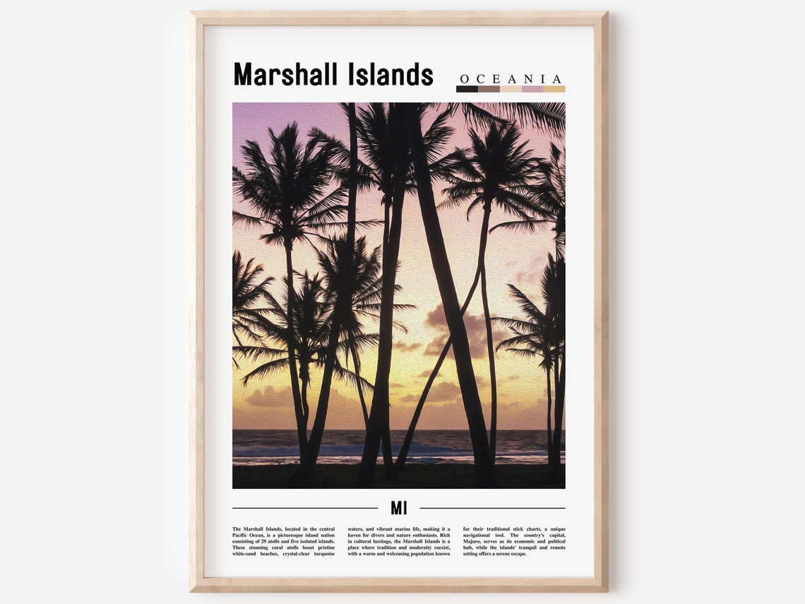 Marshall Islands Oceania Sunset Palm Tree Silhouette Travel Poster