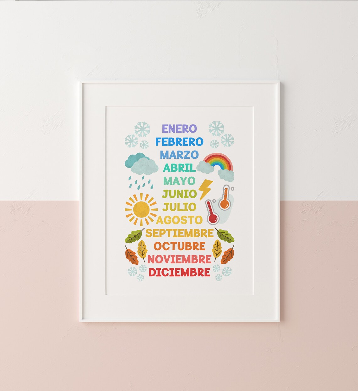 Spanish Months Of The Year Weather Icon Kids Educational Poster - Image 2