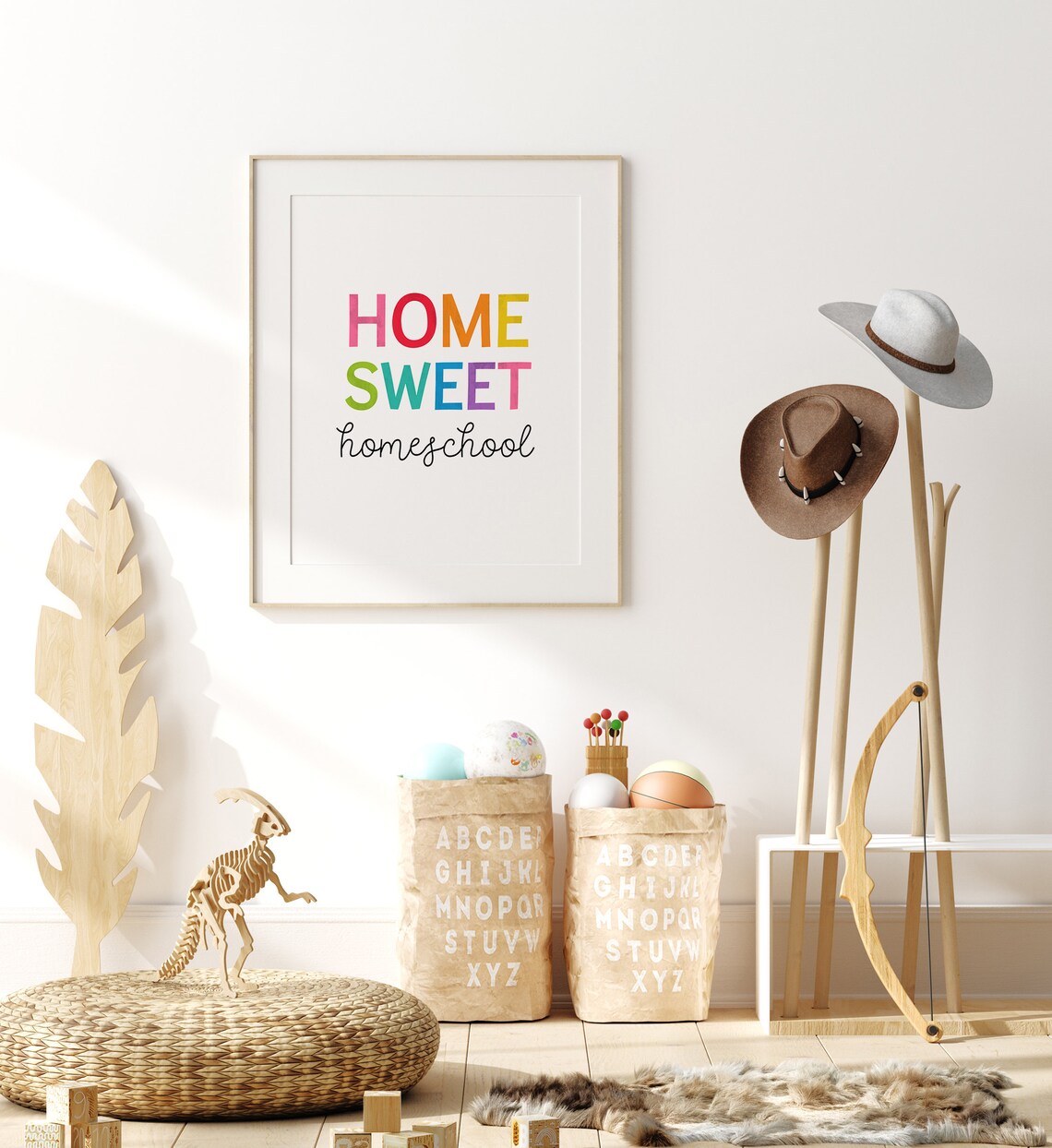 Home Sweet Homeschool Rainbow Letter Kids Room Decor Quote Poster