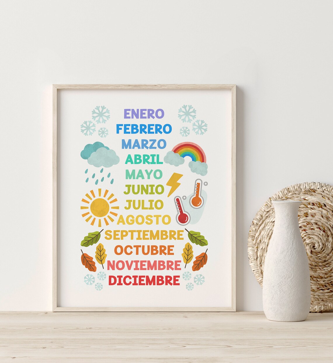 Spanish Months Of The Year Weather Icon Kids Educational Poster - Image 5