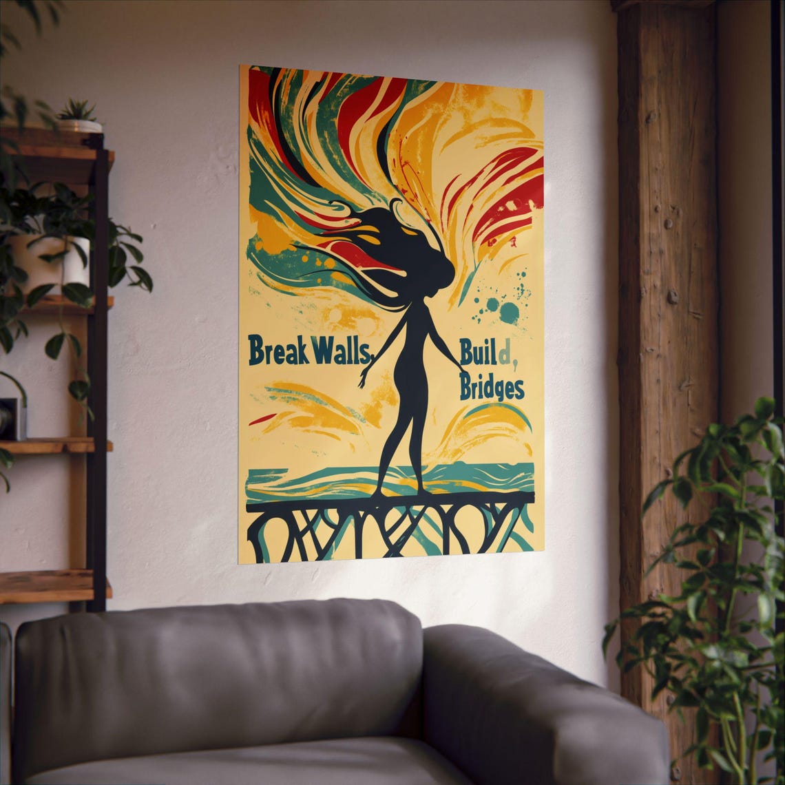 Break Walls Build Bridges Empowering Woman Silhouette Poster - Image 2