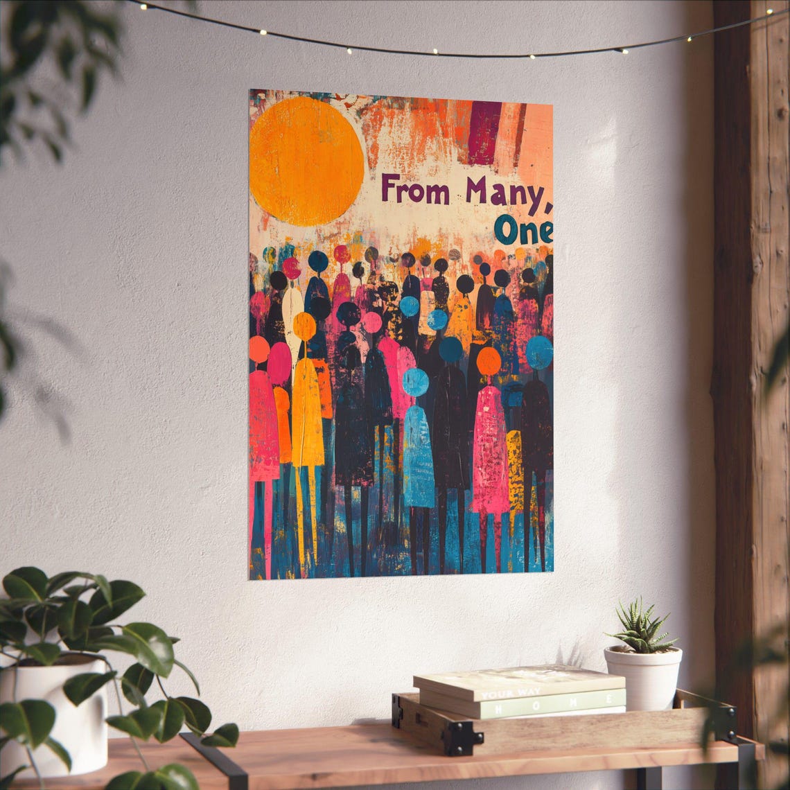 From Many One Colorful Crowd Unity Folk Art Celebration Poster - Image 4