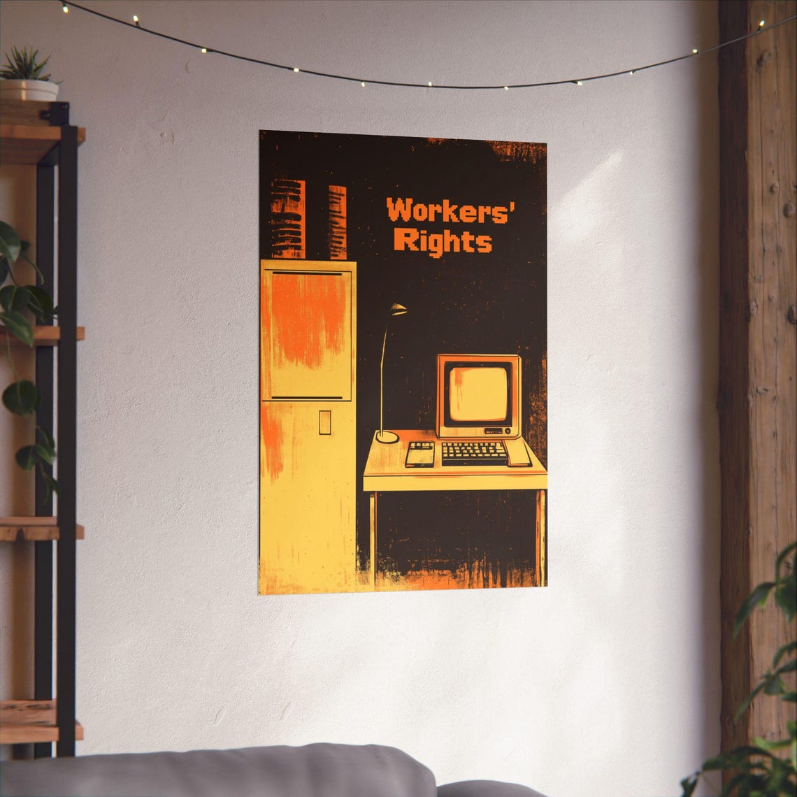Workers Rights 8 Bit Pixel Art Retro Computer Desk Protest Poster - Image 2