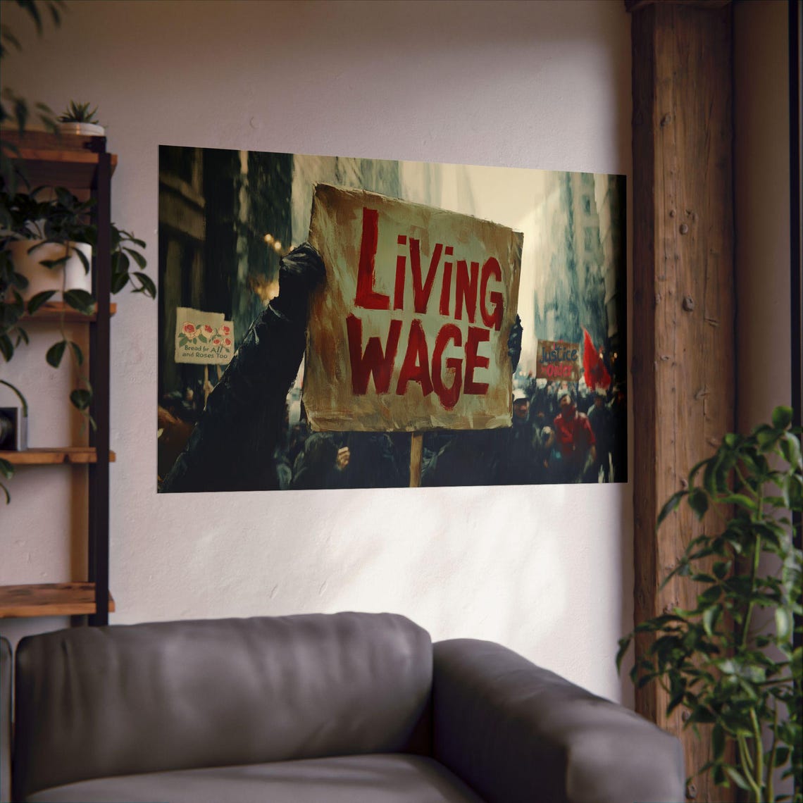 Living Wage Protest March Street Scene Workers Rights Poster - Image 2