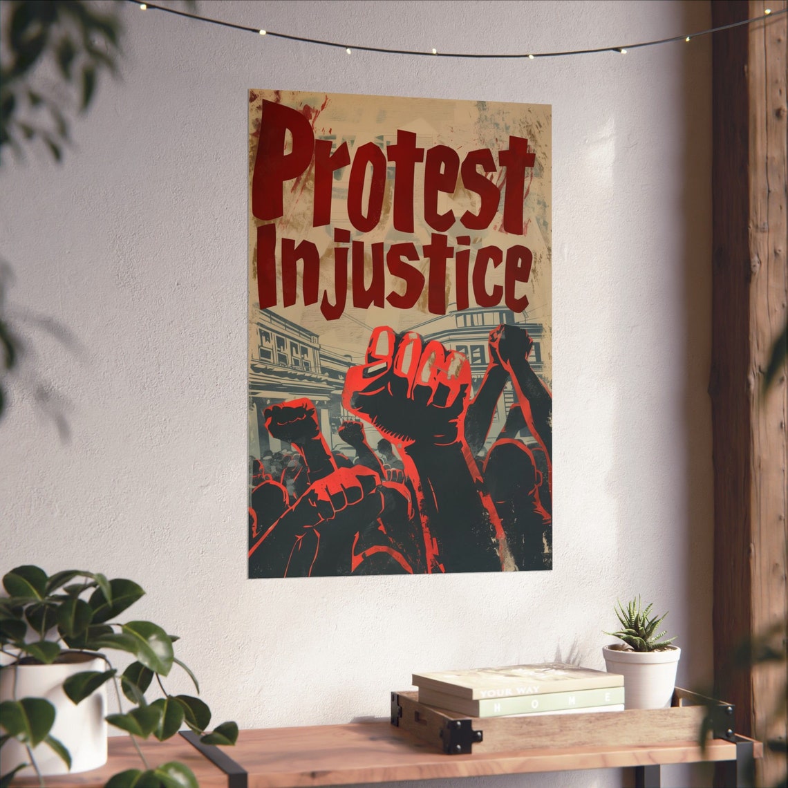 Protest Injustice Raised Fists Crowd Red March Vintage Poster - Image 3