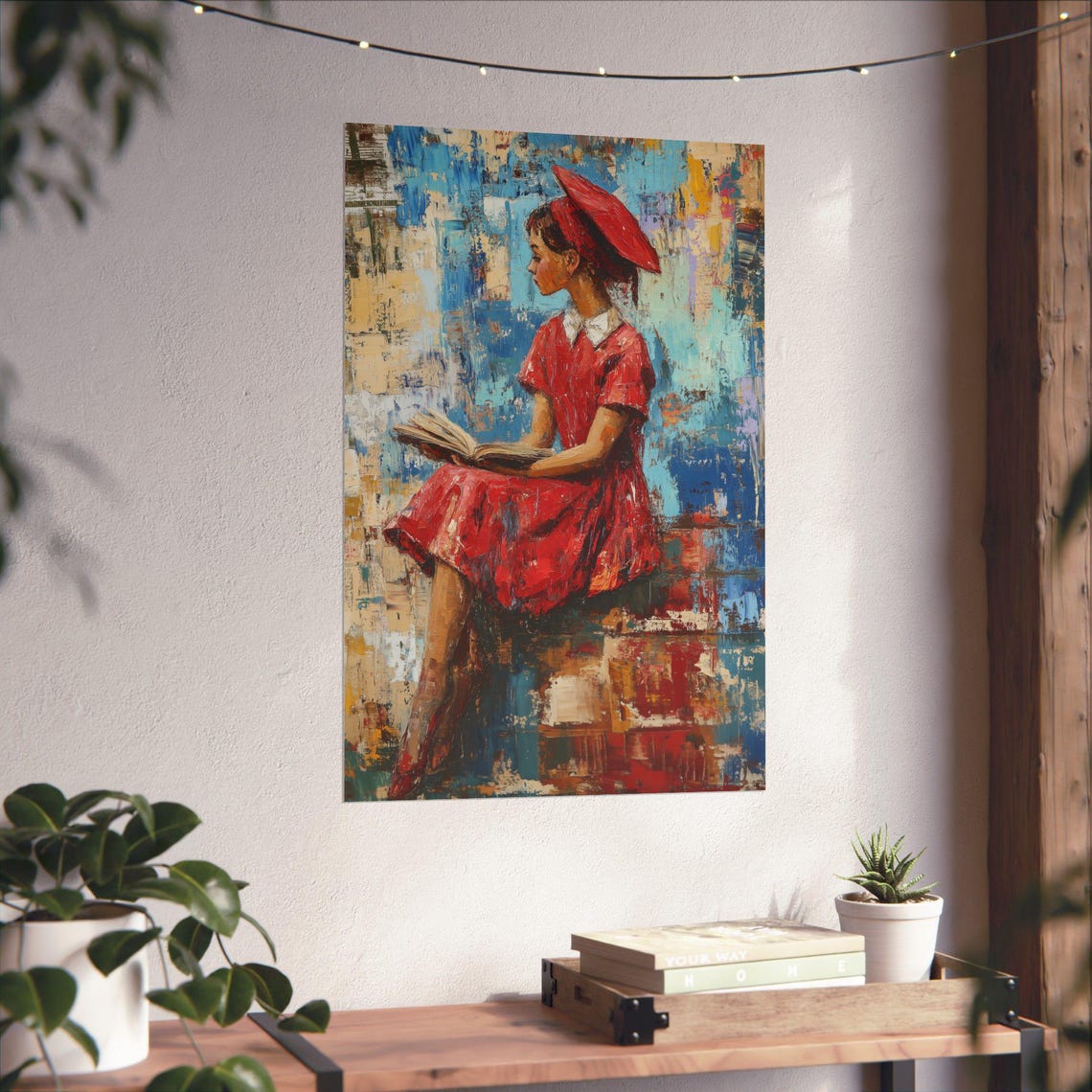 Beautiful Girl In Red Dress Reading Book Impressionist Art Poster - Image 4