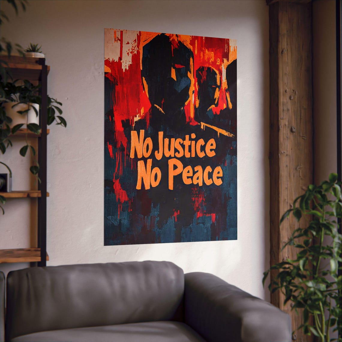 No Justice No Peace Abstract Protest Red Black Crowd Art Poster - Image 2