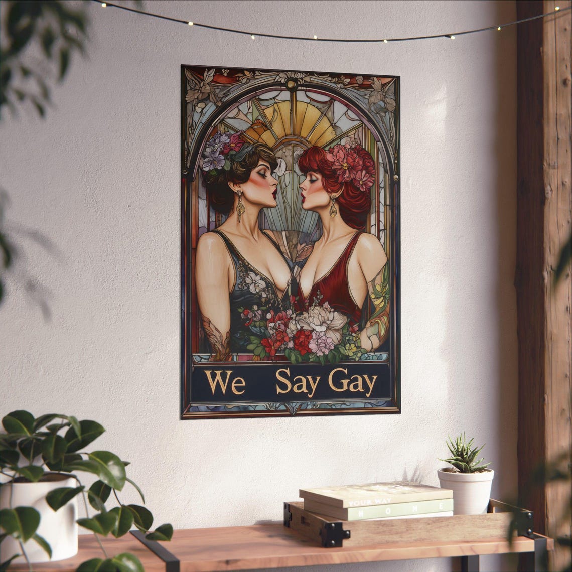 We Say Gay Art Nouveau Stained Glass Floral Pride Art Poster - Image 4
