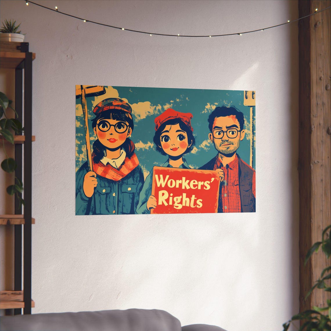 Workers Rights Retro Cartoon Protest Trio Bold Sign Art Poster - Image 3