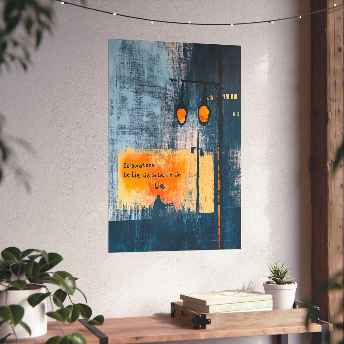 Corporations Lie Protest Art Night City Street Lamps Satire Art Poster - Image 4