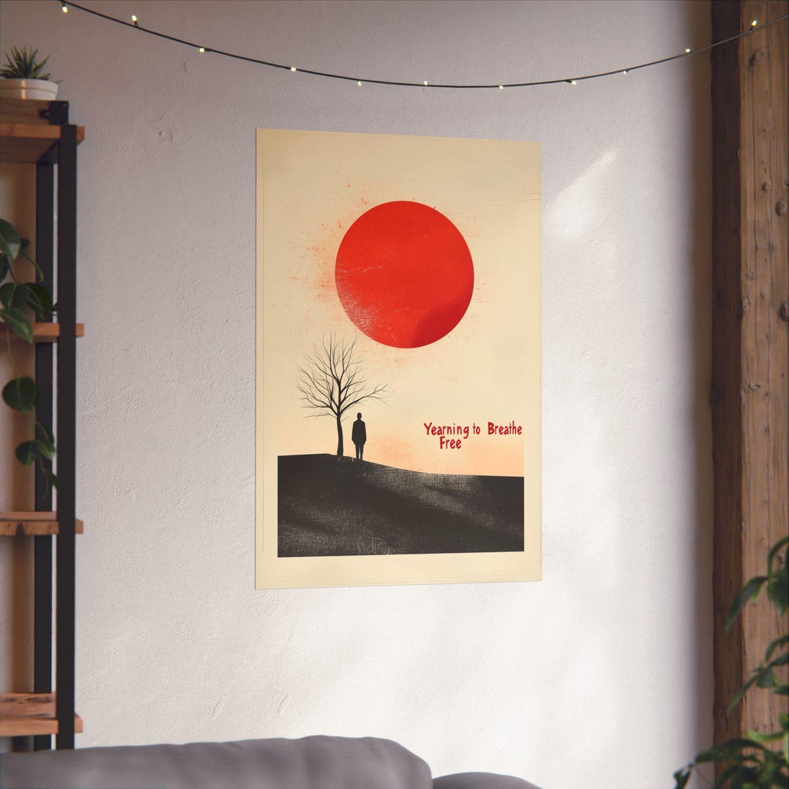 Yearning to Breathe Free Red Sun Minimalist Japanese Art Poster - Image 4