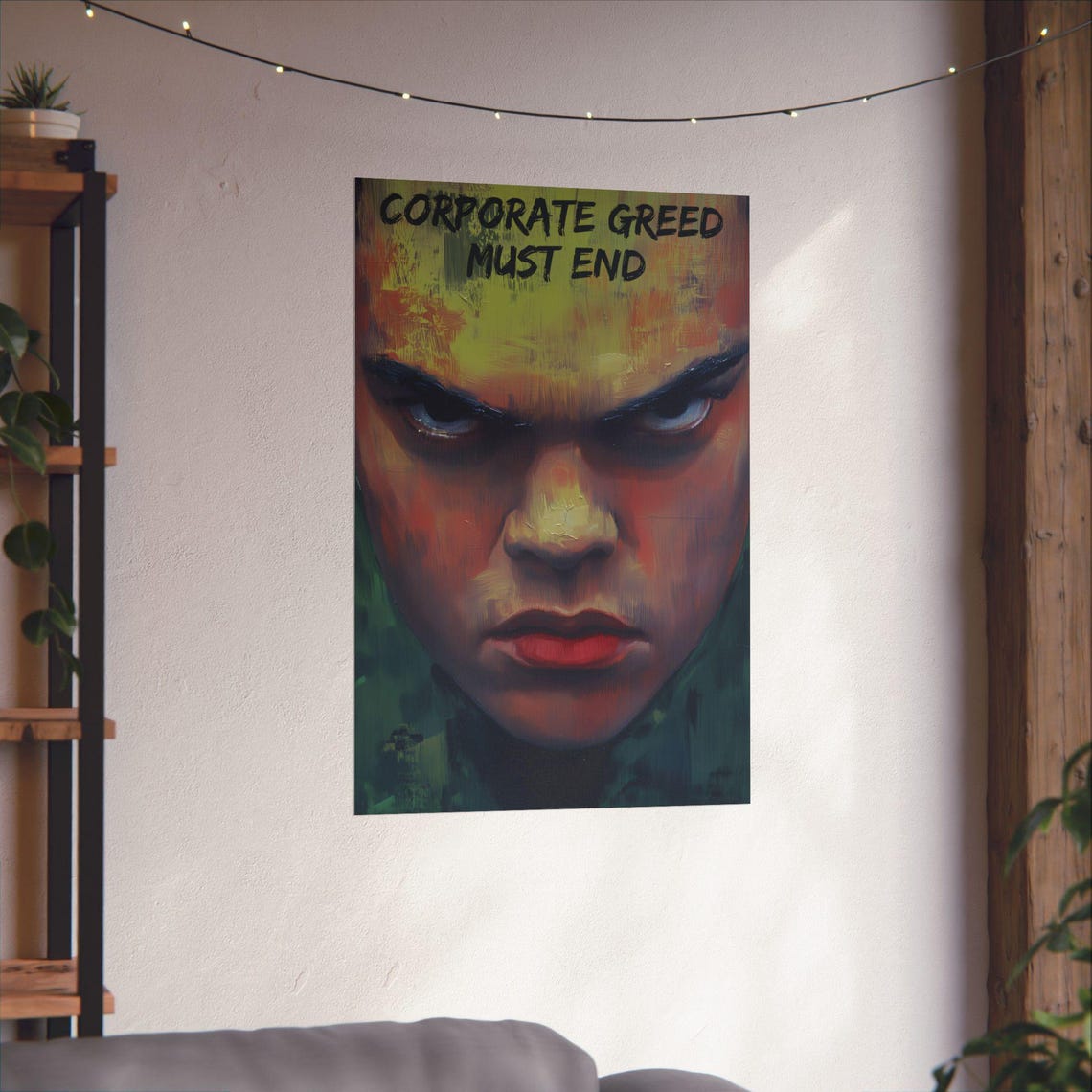 Corporate Greed Must End Angry Painted Face Bold Protest Poster - Image 3