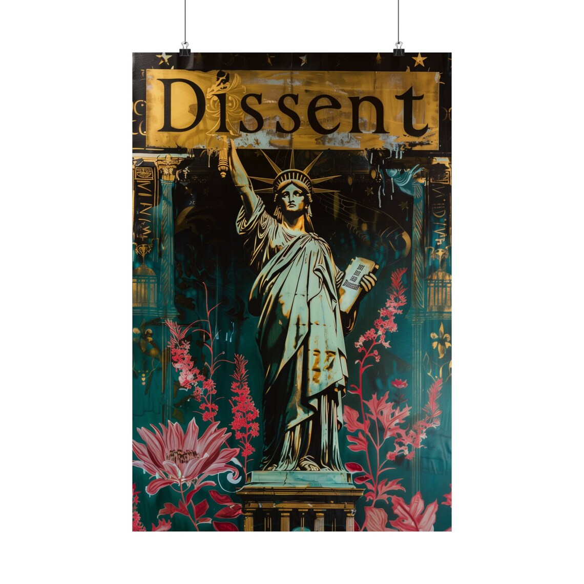 Dissent Statue Of Liberty Bold Floral Political Protest Art Poster