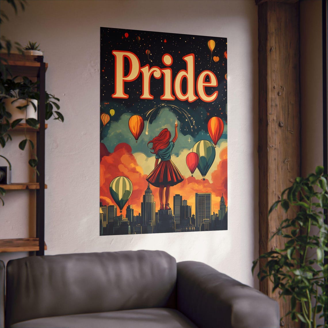 Pride Balloon Girl Over City Skyline Starry Night Sky Poster - Image 3