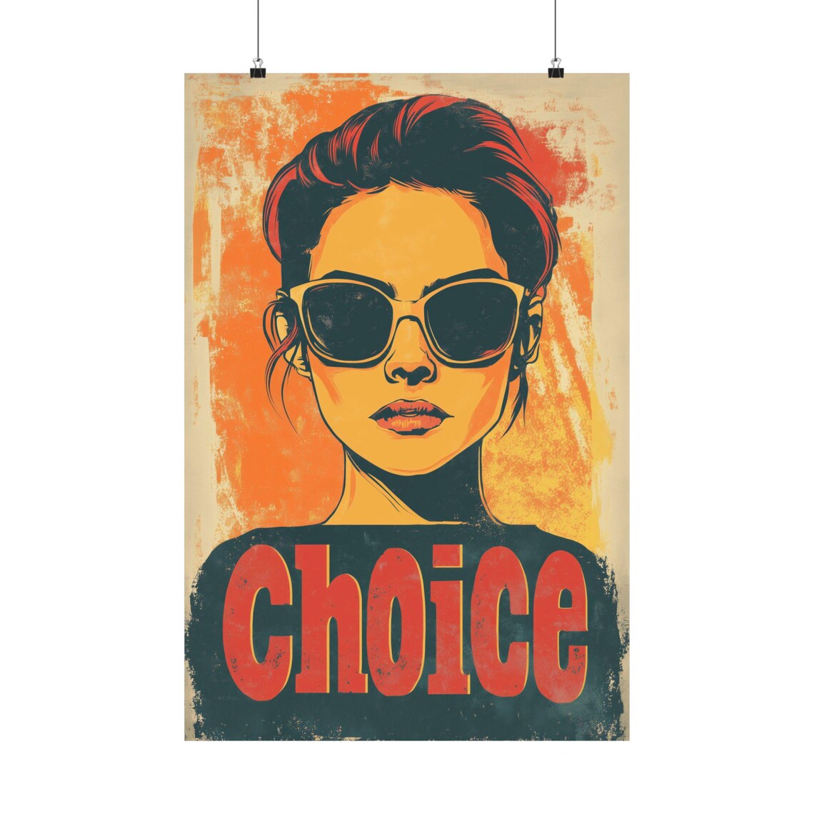Choice Retro Pop Art Woman Sunglasses Bold Feminist Protest Poster