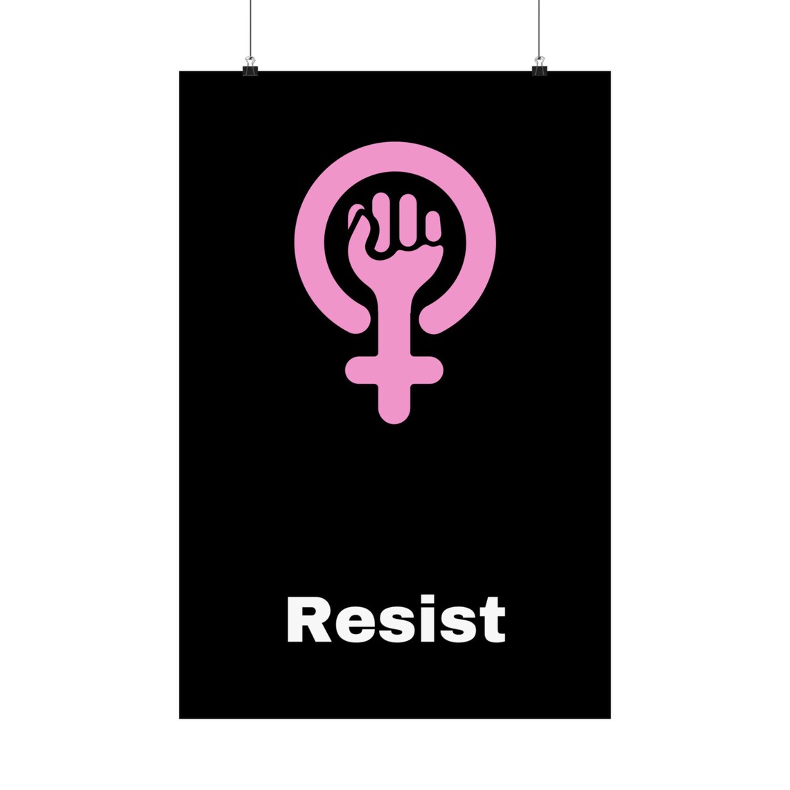 Resist Pink Feminist Fist Women Rising Bold Black Protest Poster
