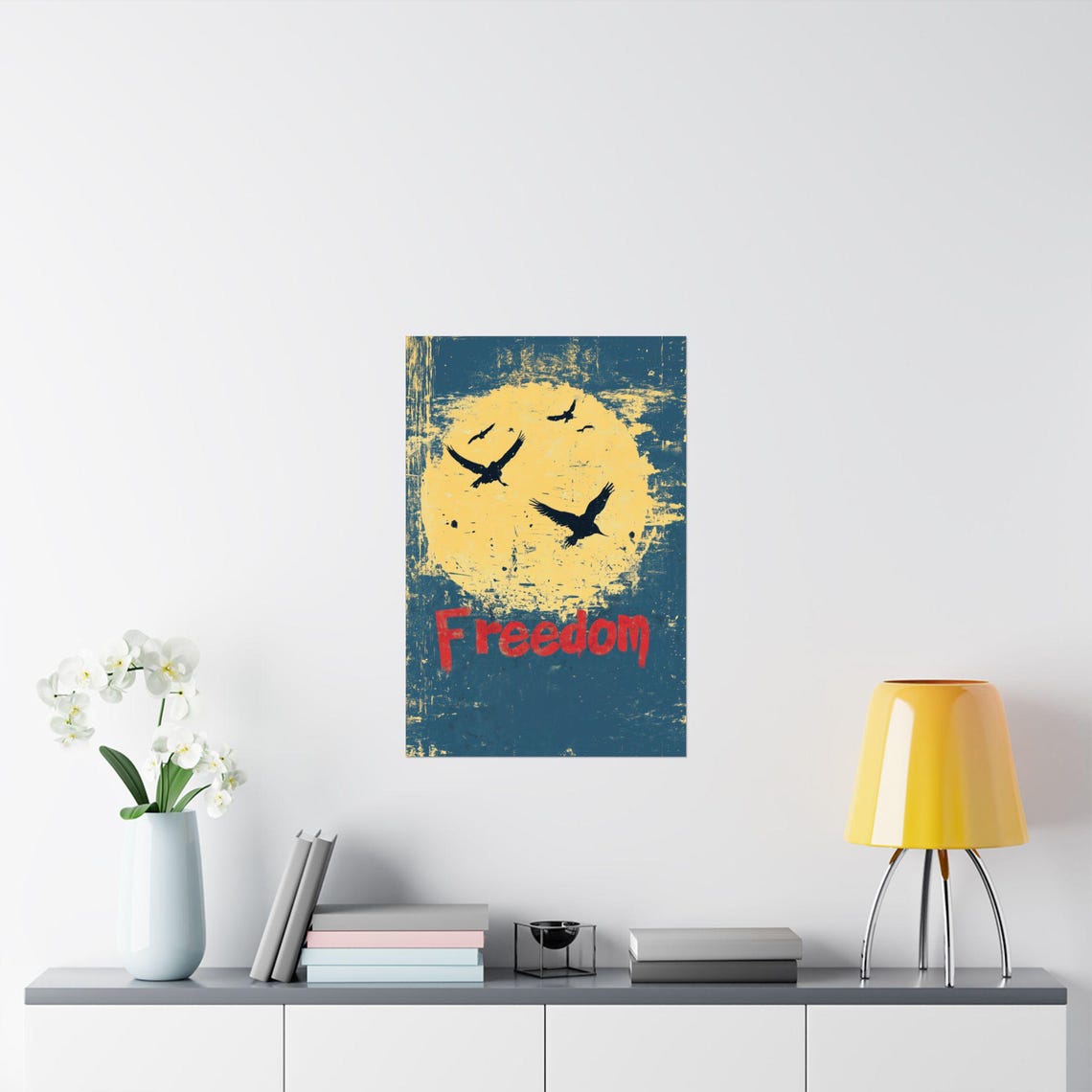 Freedom Birds Soaring Sun Grunge Vintage Statement Art Poster - Image 2
