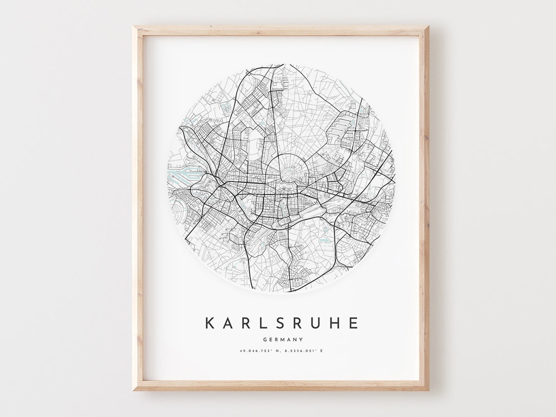 Karlsruhe Germany City Map Print Minimalist Street Grid Coordinates Wall Decor