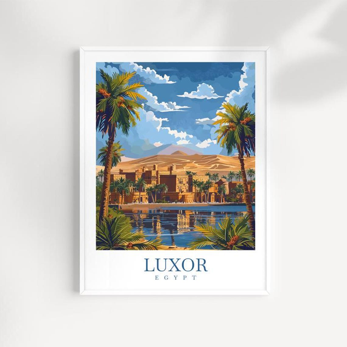 Luxor Egypt Golden Temple by the Nile with Desert Hills Poster