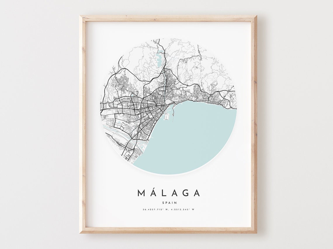 Malaga Spain Minimalist City Map Circle Line Art Travel Poster