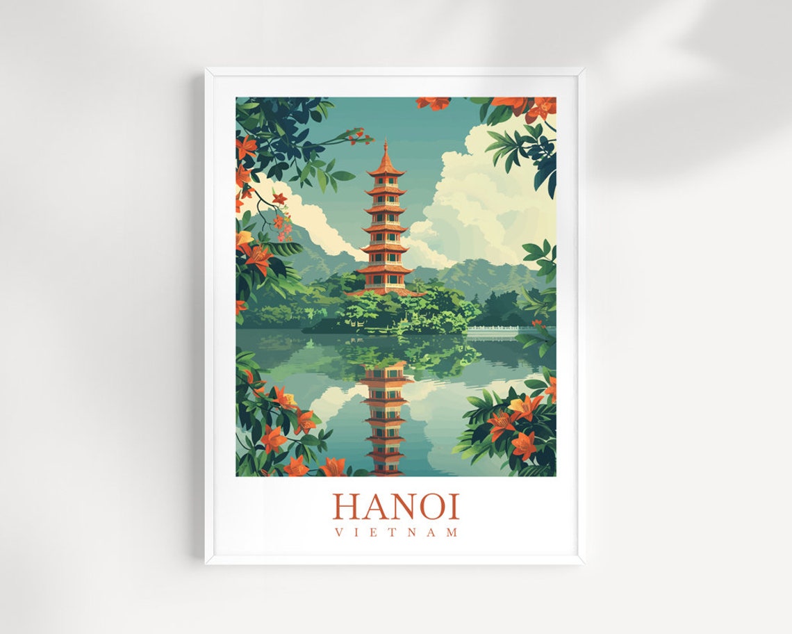 Hanoi Vietnam Lakeside Pagoda Poster With Perfect Mirror Reflection