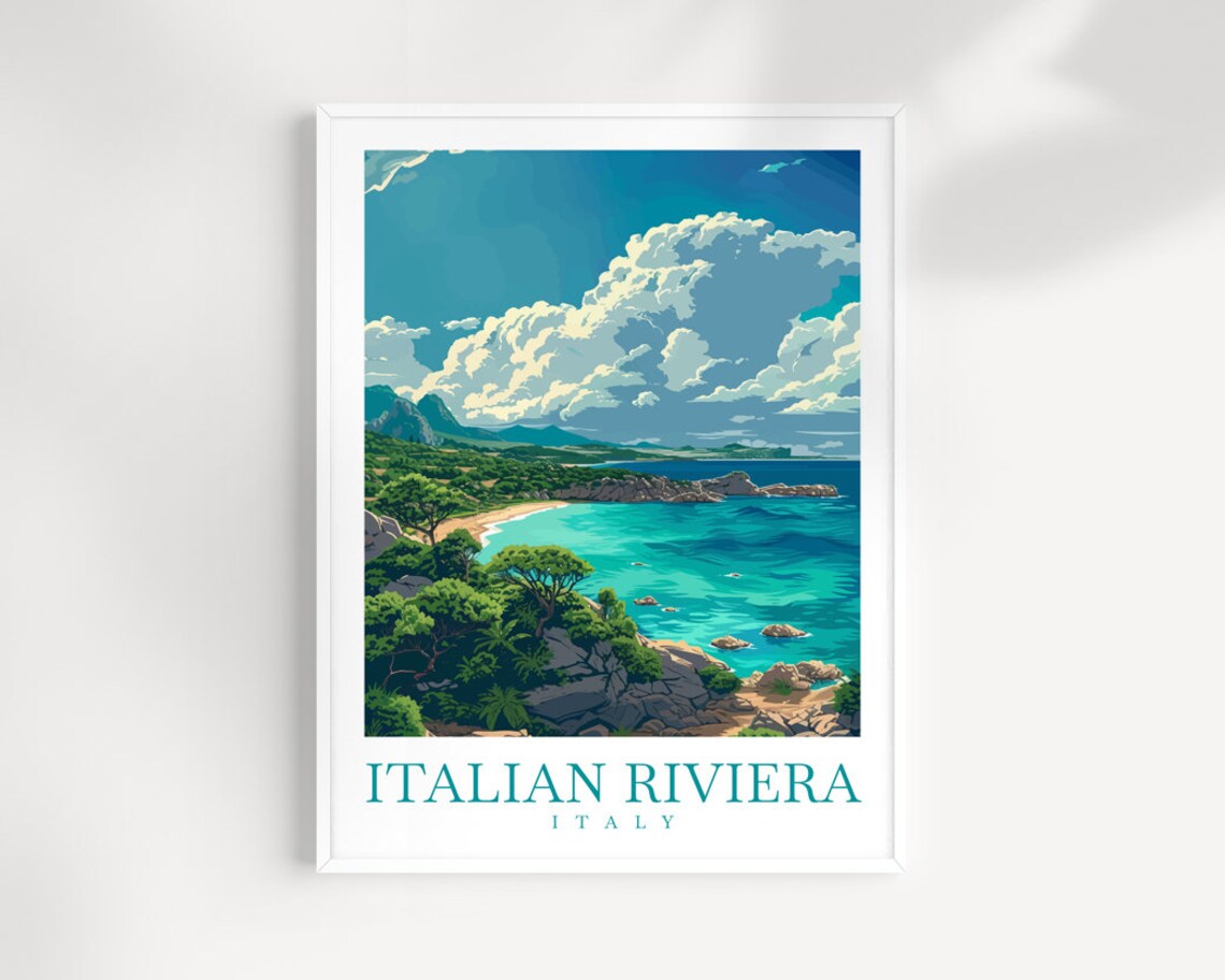 Italian Riviera Italy Green Cliffs Beach Cove Summer Travel Poster