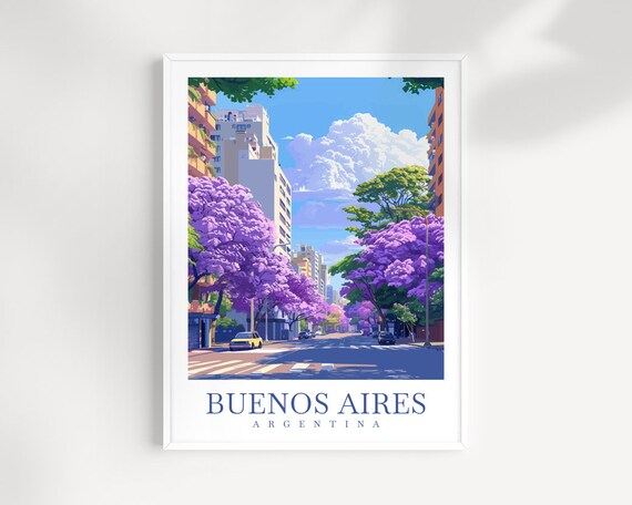 Buenos Aires Argentina Jacaranda Blossom Street Travel Poster