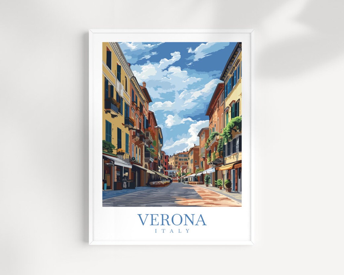 Verona Italy Historic Old Town Cobblestone Street Travel Poster