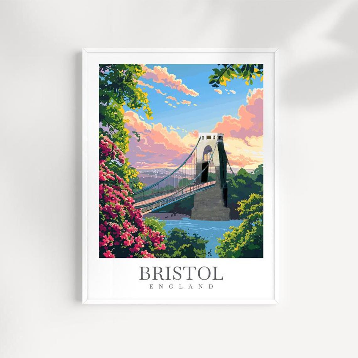 Bristol England Clifton Suspension Bridge Sunset River Gorge Poster