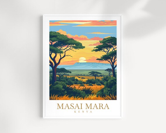 Masai Mara Travel Print Wall Art Kenya Wall Hanging Home Dcor Masai Mara Gift Art Lovers Kenya Art Lover Gift Kenya Travel Print