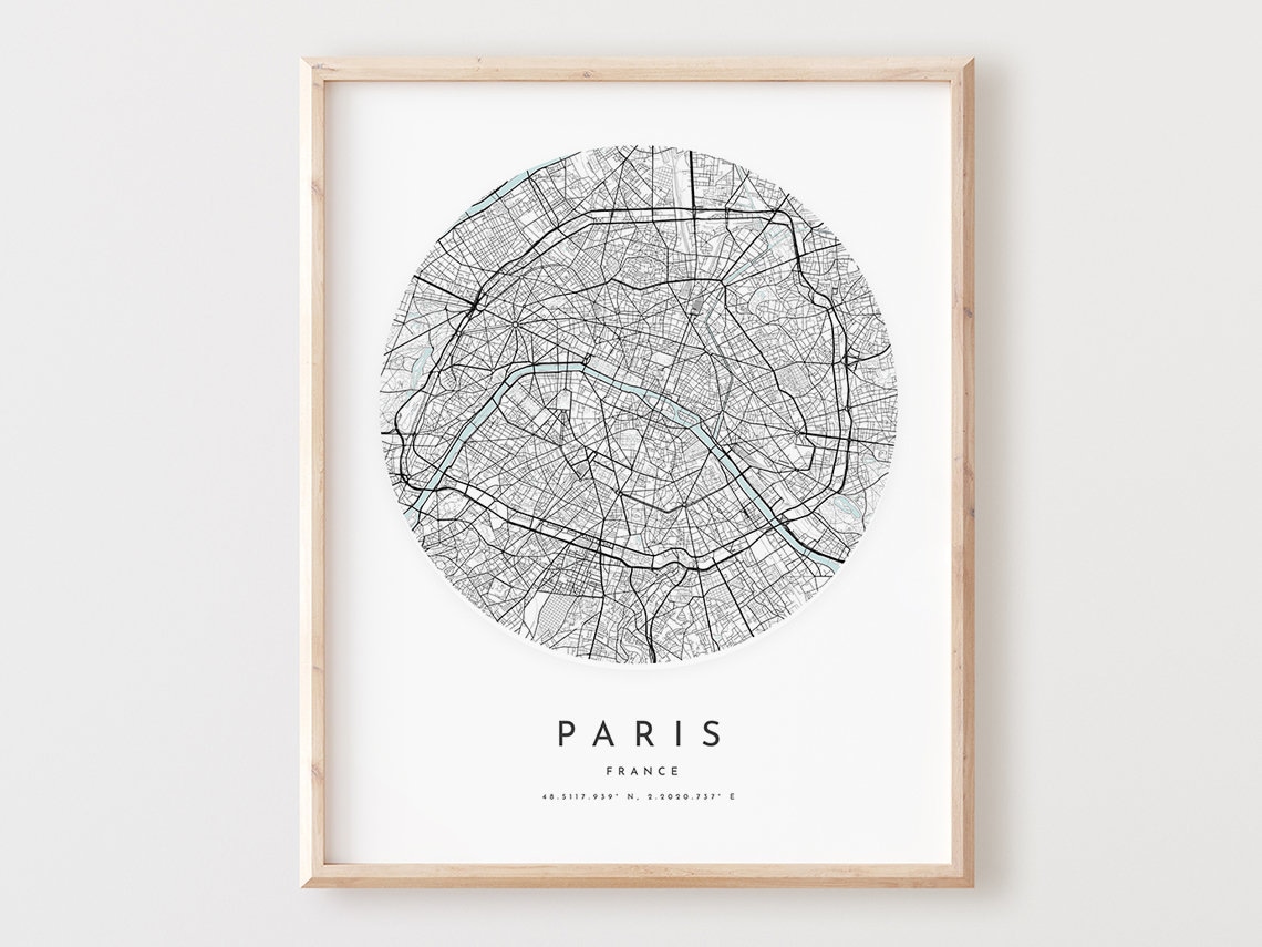 Paris France Chic Circular Street Map Minimalist Black Line Poster