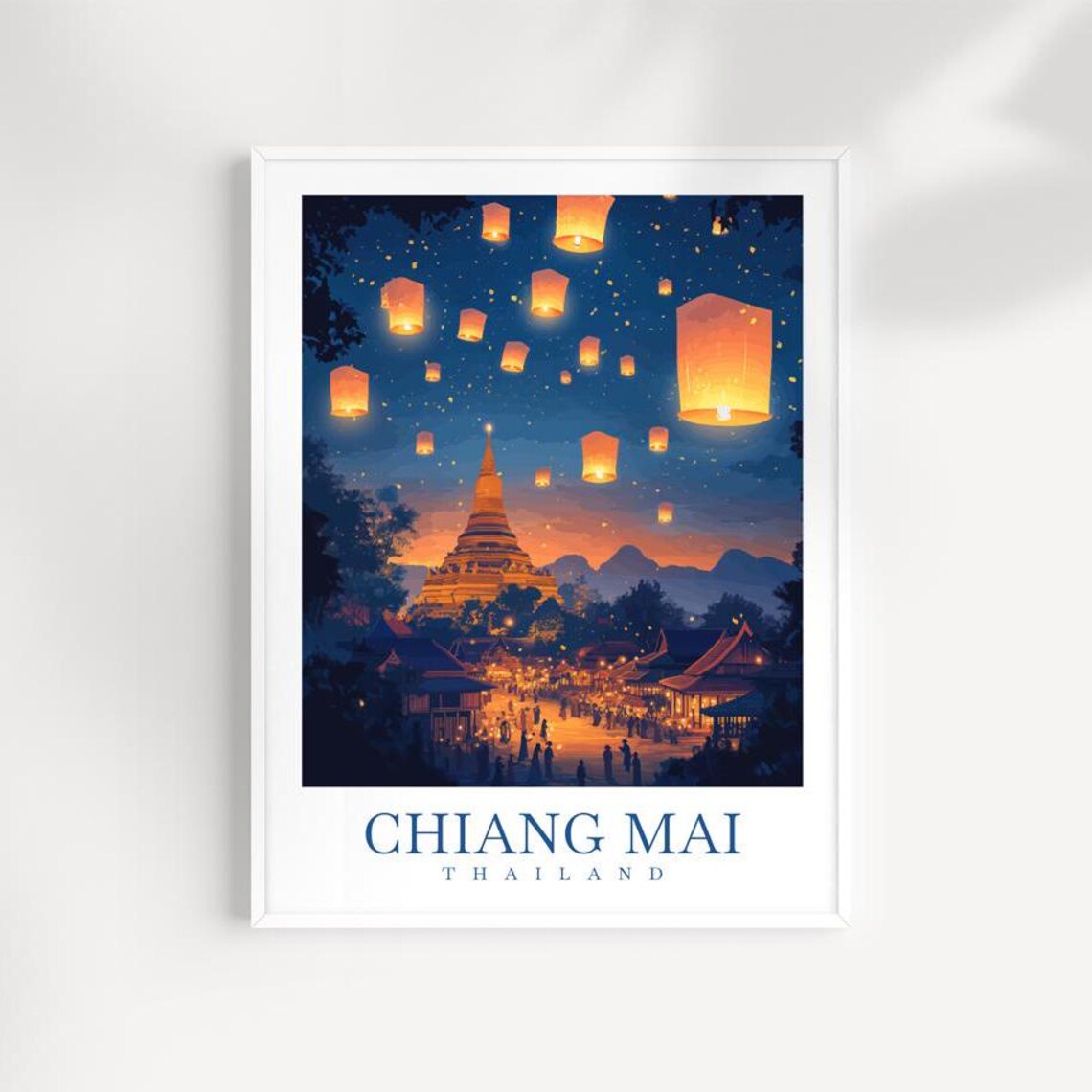 Chiang Mai Thailand Lantern Festival Night Temple Travel Poster